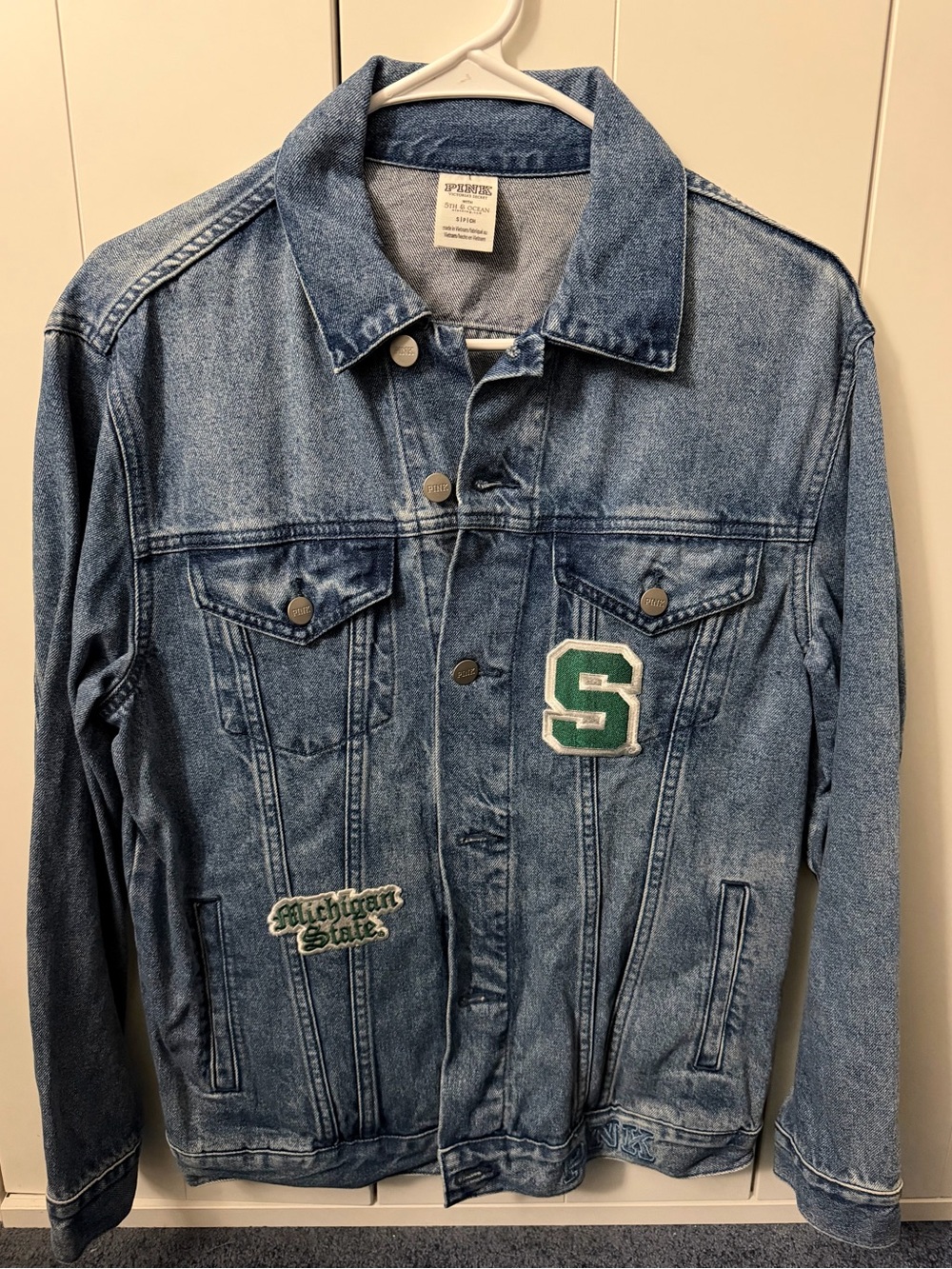 Victoria's Secret Blue Denim Jacket with Green Patch